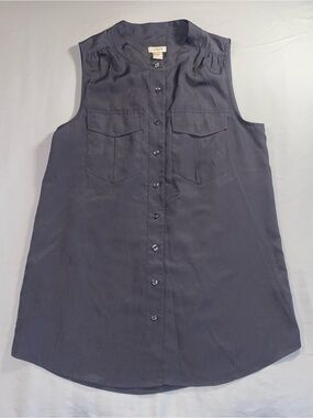 J Crew Women’s Sleeveless Gray Button Front Blouse dual Chest Flap Pockets SZ 2